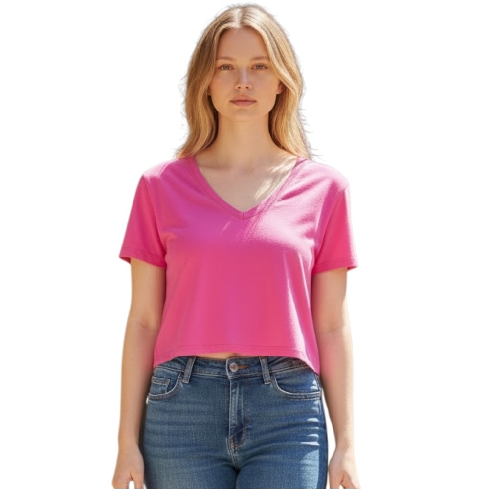 Wild Fable Bright Pink V-Neck Crop Top Tee